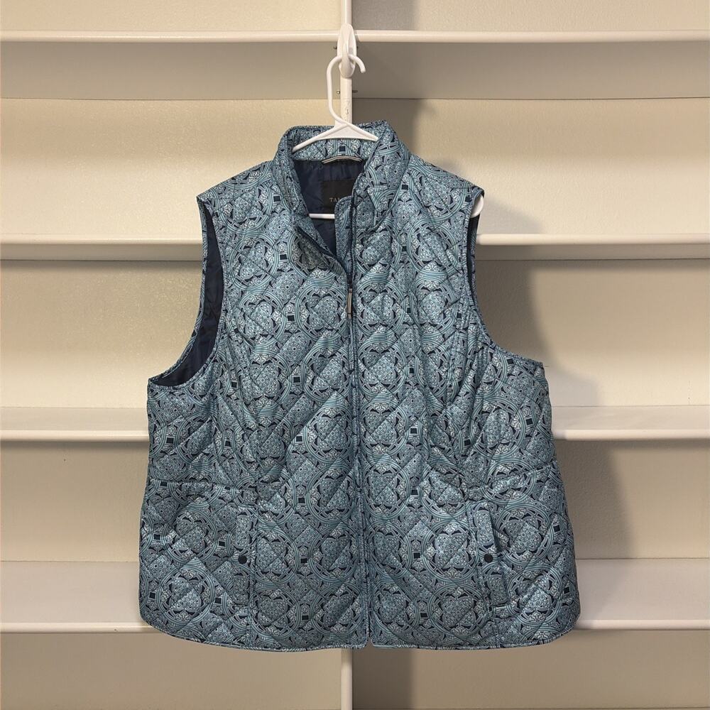 Talbots Blue Medallion Printed Puffer Vest Women’s 3X Geometric Winter Blue